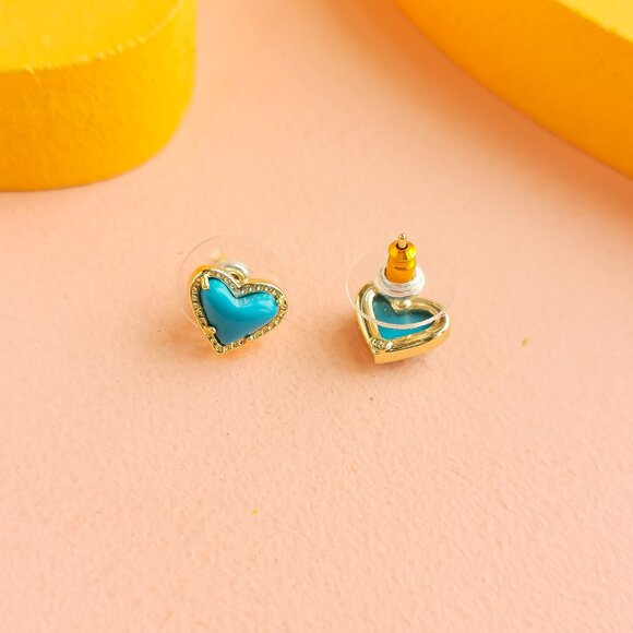 Kendra Scott - Ari Heart Turquoise Gold Stud Earrings - NEW - Picture 3 of 3